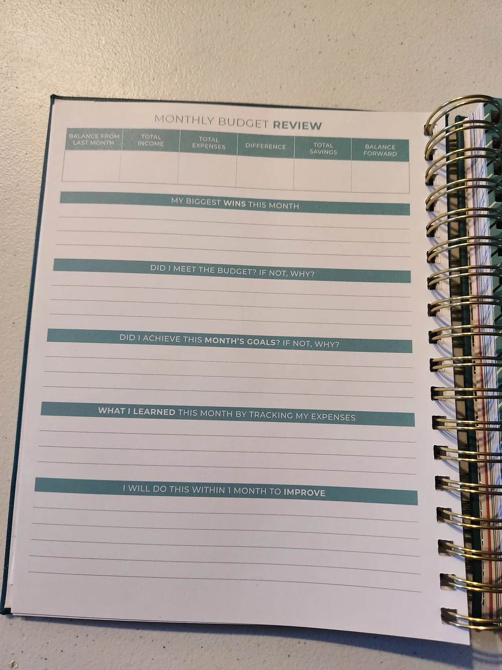 Teal Spiral-Bound Notebook with Gold Coil – Professional Journal